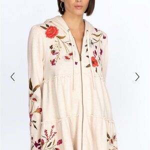 Johnny Was Flore Tiered Hoodie Zip Embroidered Jacket Cotton Floral Spring XL